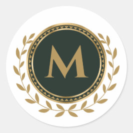 Elegant Monogram Initiaal Faux goud Groen Ronde Sticker