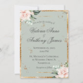 Elegant Monogram Initiaal Floral Sage Gold Wedding Kaart (Achterkant)