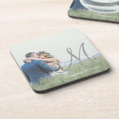 Elegant Monogram Initiaal Foto bruiloft Bier Onderzetter (Linkerzijde)