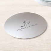 Elegant Monogram Initiaal Gold Silver Ronde Kartonnen Onderzetter (Gebogen)