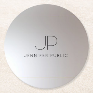 Elegant Monogram Initiaal Gold Silver Ronde Kartonnen Onderzetter