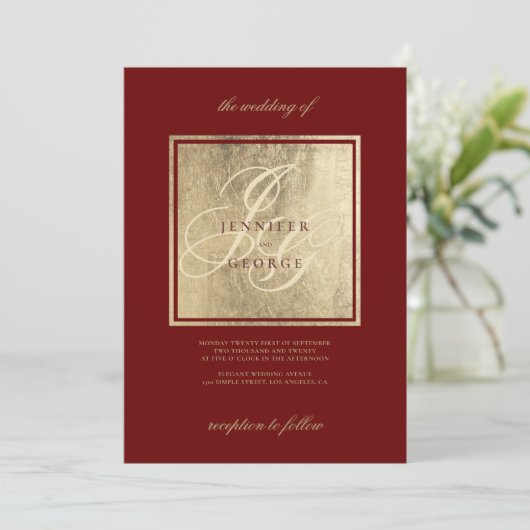 Elegant monogram initiaal gouden bruidegans kaart (Staand voorkant)