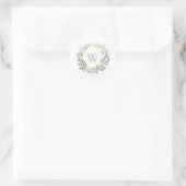 Elegant Monogram Initiaal Groen Sage gebladerte Ronde Sticker (Tas)