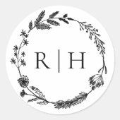 Elegant monogram | Initiaal krans bruiloft Ronde Sticker (Voorkant)