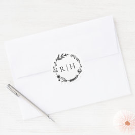 Elegant monogram | Initiaal krans bruiloft Ronde Sticker