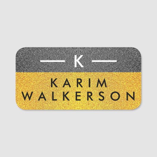 Elegant Monogram Initiaal, Luxe Zwart Goud Naamplaatje (Voorkant)