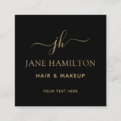 Elegant Monogram Initiaal Naam Black Gold Vierkante Visitekaartje (Voorkant)
