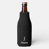 Elegant Monogram Initiaal Naam Gepersonaliseerd Zw Flesjeskoeler (Fles Voorkant)