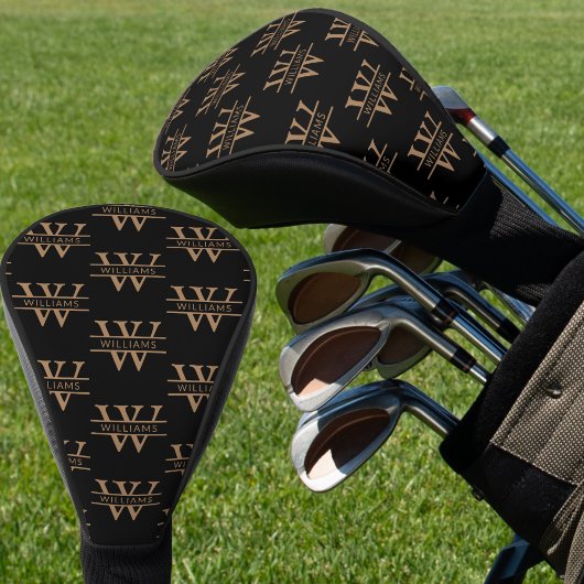 Elegant Monogram Initiaal Naam Gepersonaliseerd Zw Golfheadcover