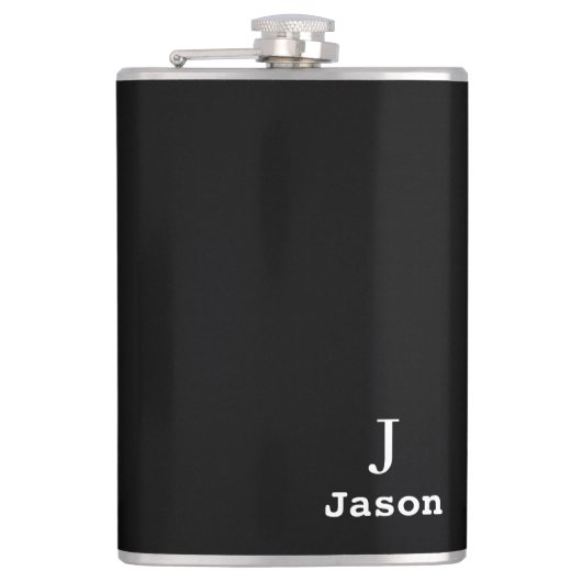 Elegant Monogram Initiaal Naam Gepersonaliseerd Zw Heupfles (Voorkant)