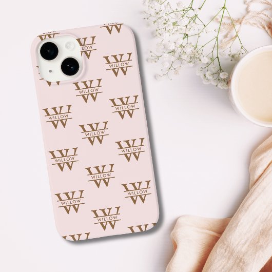 Elegant Monogram Initiaal Naam Roze Gepersonalisee Case-Mate iPhone Case