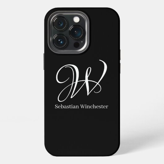 Elegant monogram initiaal naam script zwart wit iPhone hoesje (Achterkant)