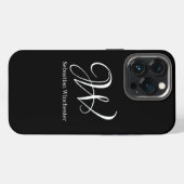 Elegant monogram initiaal naam script zwart wit iPhone hoesje (Achterkant horizontaal)
