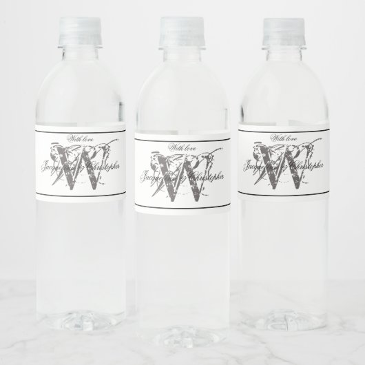 Elegant Monogram Initiaal Names Chic White Wedding Waterfles Etiket (Flessen)
