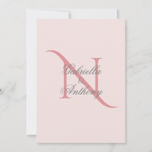 Elegant Monogram Initiaal Pink Wedding Kaart (Voorkant)