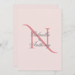Elegant Monogram Initiaal Pink Wedding Kaart