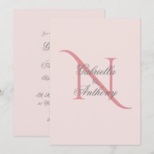 Elegant Monogram Initiaal Pink Wedding Kaart