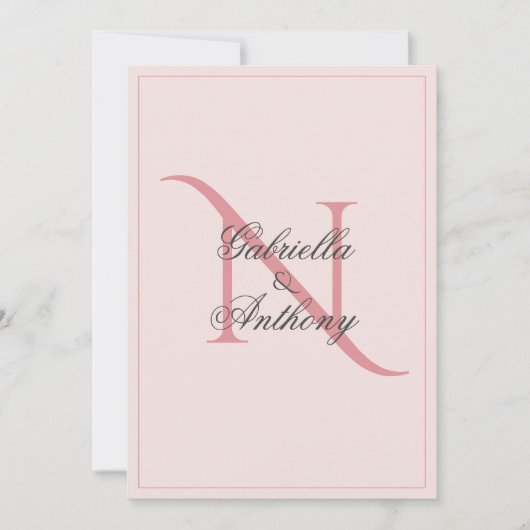 Elegant Monogram Initiaal Pink Wedding Uitnodiging (Voorkant)