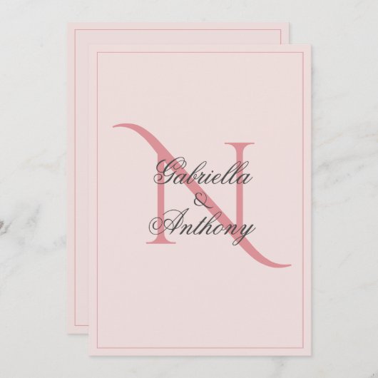 Elegant Monogram Initiaal Pink Wedding Uitnodiging (Voorkant / Achterkant)