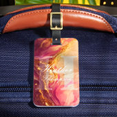 Elegant Monogram Initiaal Roze Marbel Bagagelabel