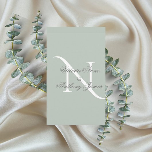 Elegant Monogram Initiaal Sage Green Wedding Kaart