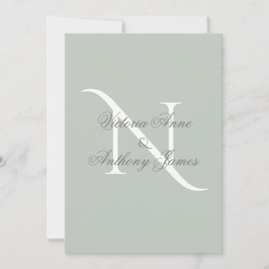 Elegant Monogram Initiaal Sage Green Wedding Kaart (Voorkant)