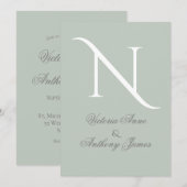 Elegant Monogram Initiaal Sage Green Wedding Kaart (Voorkant / Achterkant)