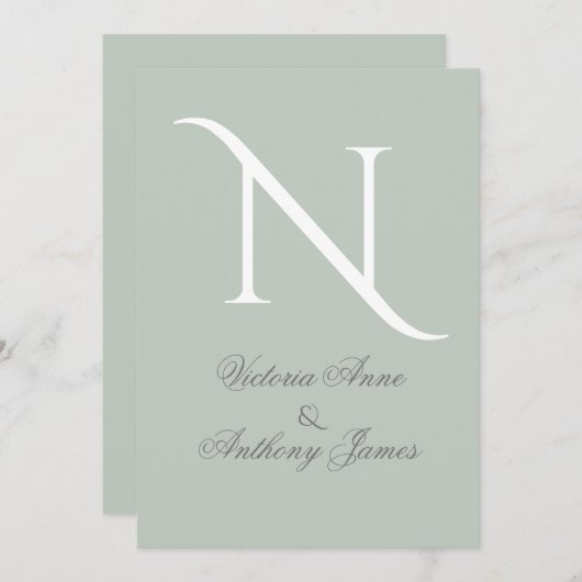Elegant Monogram Initiaal Sage Green Wedding Kaart (Voorkant / Achterkant)
