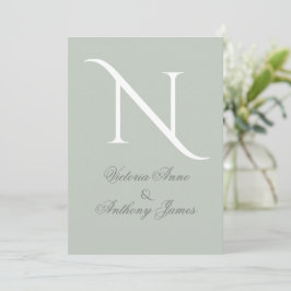 Elegant Monogram Initiaal Sage Green Wedding Kaart
