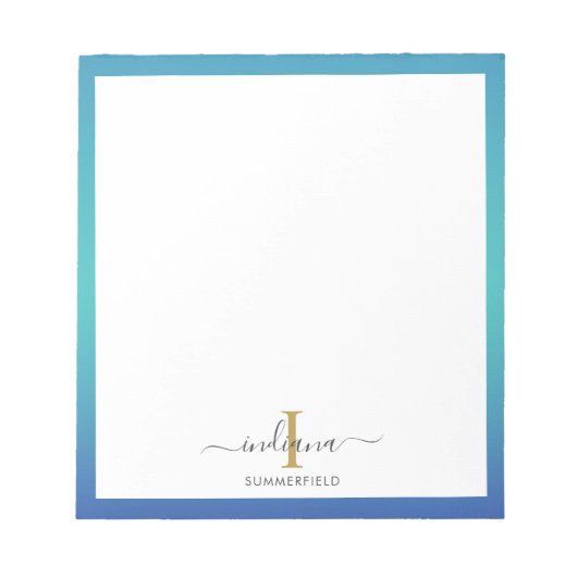 Elegant Monogram Initiaal Script Aangepast Notitieblok (Voorkant)