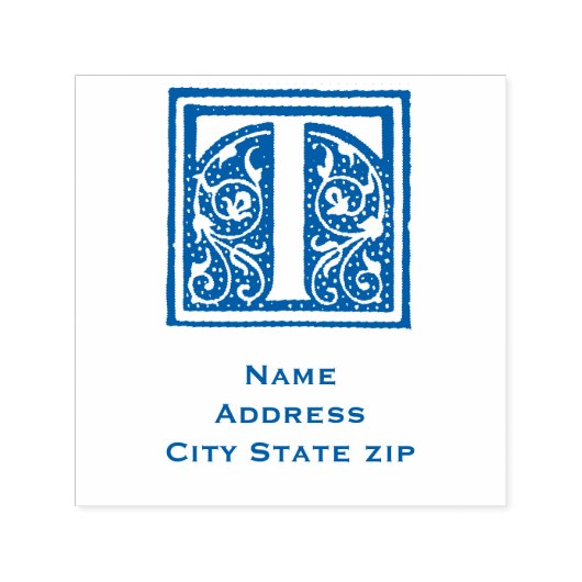 : Elegant monogram Initiaal "T" Middeleeuws Manusc Zelfinktende Stempel (Design)