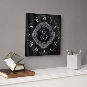 Elegant, Monogram Initiaal Vierkante Klok