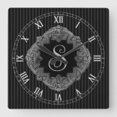 Elegant, Monogram Initiaal Vierkante Klok (Voorkant)