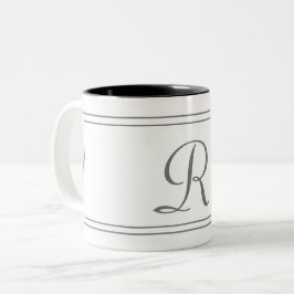 Elegant Monogram Initiaal White Striped Tweekleurige Koffiemok