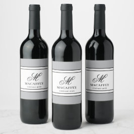 Elegant Monogram Initiaal  Wijn Etiket