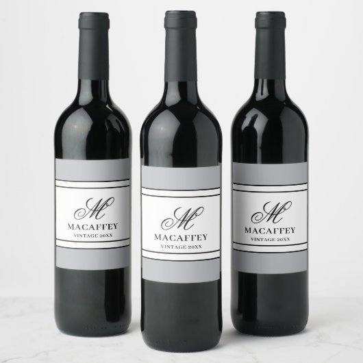 Elegant Monogram Initiaal  Wijn Etiket (Flessen)