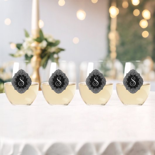 Elegant, Monogram Initiaal Wijnglas Zonder Voet (Insitu (Huwelijk))