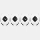Elegant, Monogram Initiaal Wijnglas Zonder Voet (Voorkant)