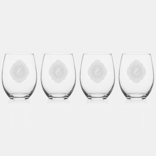Elegant, Monogram Initiaal Wijnglas Zonder Voet (Achterkant)