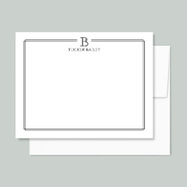 Elegant Monogram Initiaal Zakelijk Zwart Wit Notitiekaartje