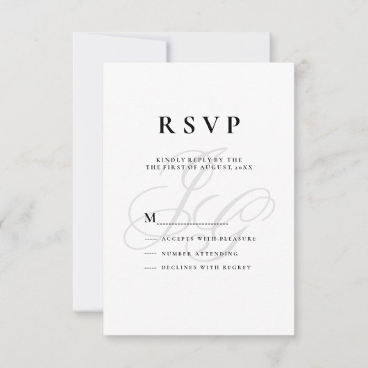 Elegant monogram initiaal zwart wit RSVP Kaart (Voorkant)