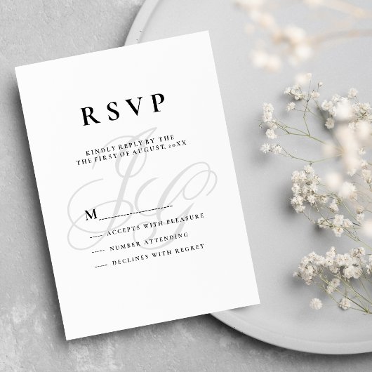 Elegant monogram initiaal zwart wit RSVP Kaart