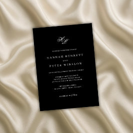 Elegant Monogram Initiaal Zwart & Wit Trouwen Kaart