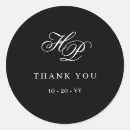 Elegant Monogram Initiaal Zwart & Wit Trouwen Ronde Sticker