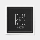 Elegant Monogram Initiaal Zwart Wit Trouwfeest Servet (Voorkant)