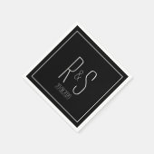 Elegant Monogram Initiaal Zwart Wit Trouwfeest Servet (Hoek)