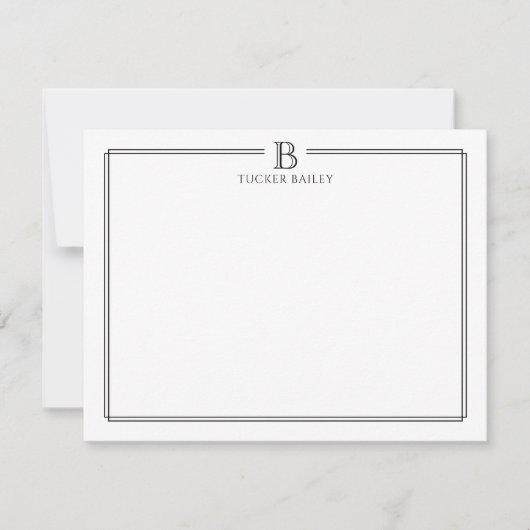 Elegant Monogram Initiaal Zwart Wit Zakelijk Notitiekaartje (Voorkant)