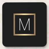Elegant monogram initiaal zwarte gouden gradiënt bier onderzetter (Voorkant)