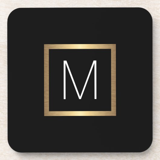 Elegant monogram initiaal zwarte gouden gradiënt bier onderzetter (Voorkant)