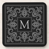 Elegant monogram initiaal zwarte grijze grens bier onderzetter (Voorkant)